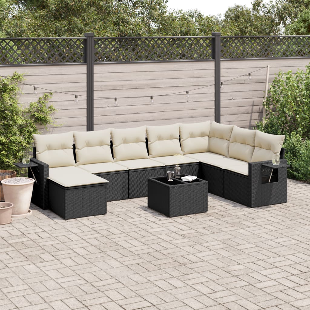 9-delige Loungeset met kussens poly rattan zwart is nu te koop bij PeponiXL, paradijselijk wonen!