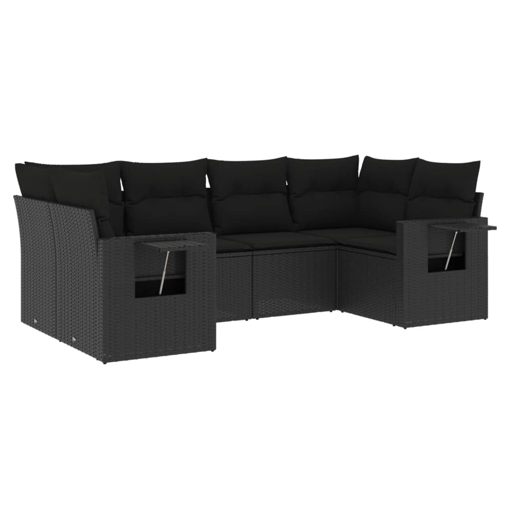 6-delige Loungeset met kussens poly rattan zwart is nu te koop bij PeponiXL, paradijselijk wonen!