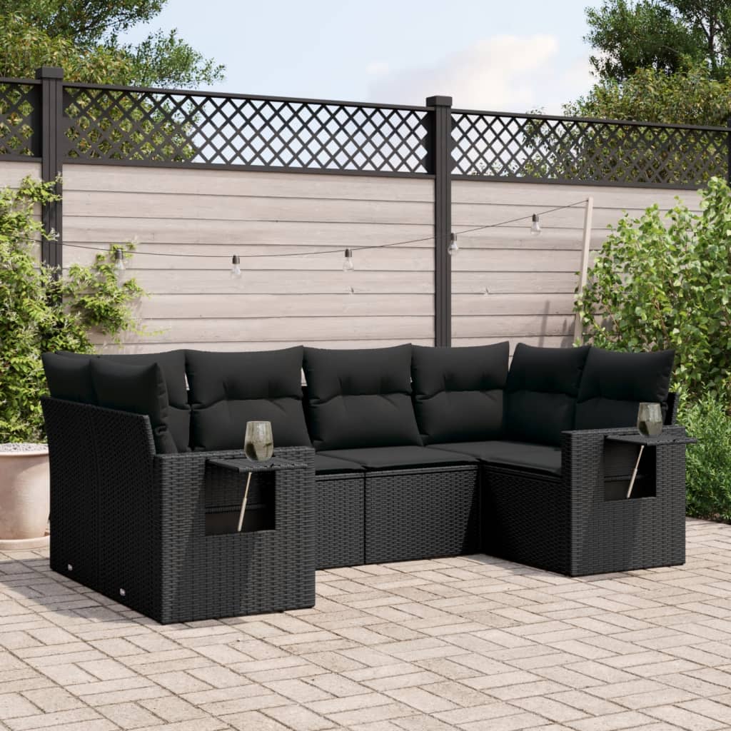 6-delige Loungeset met kussens poly rattan zwart is nu te koop bij PeponiXL, paradijselijk wonen!