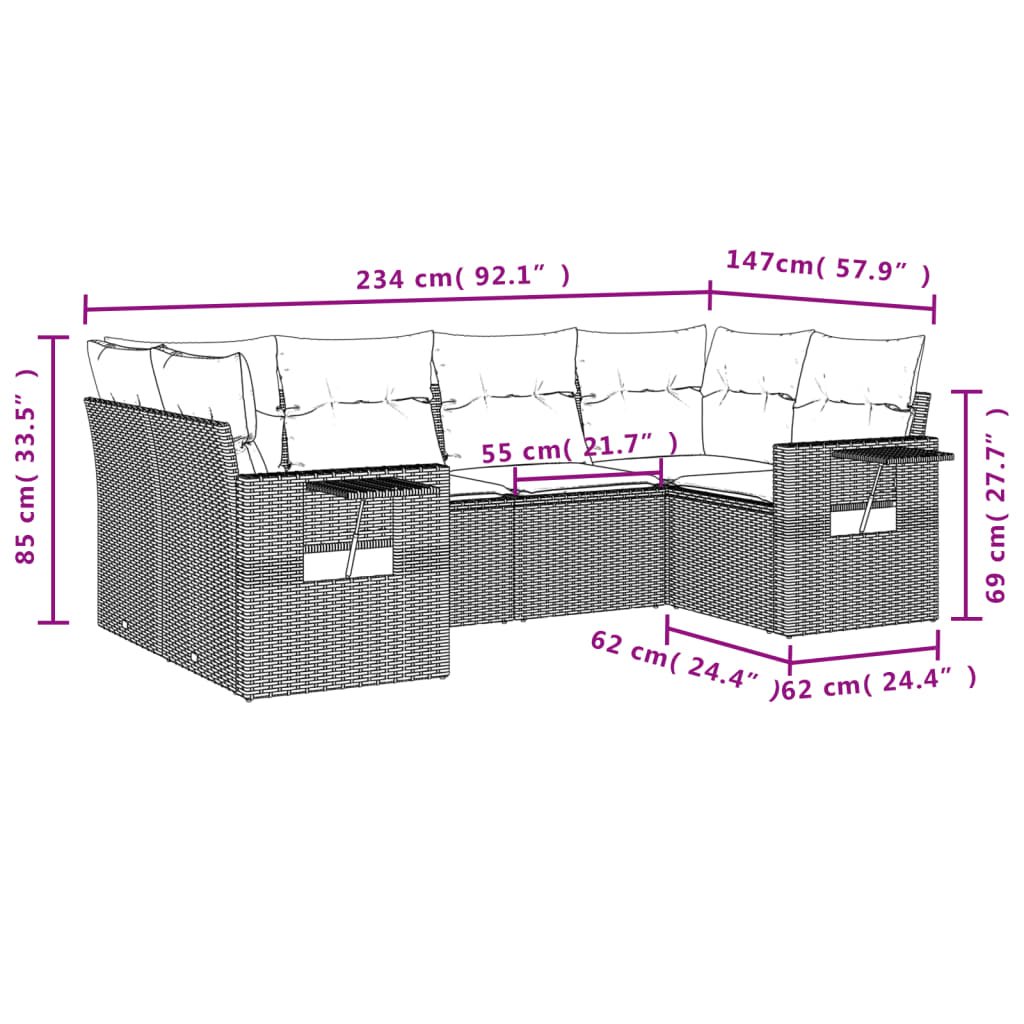 6-delige Loungeset met kussens poly rattan beige is nu te koop bij PeponiXL, paradijselijk wonen!