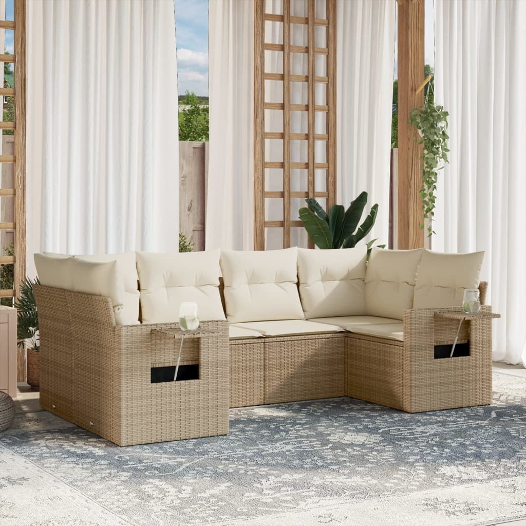 6-delige Loungeset met kussens poly rattan beige is nu te koop bij PeponiXL, paradijselijk wonen!