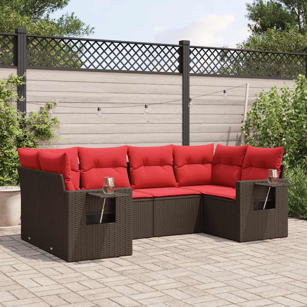 6-delige tuinbankset met kussens, bruin polyrotan is nu te koop bij PeponiXL, paradijselijk wonen!