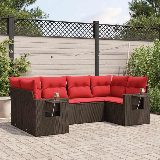 6-delige tuinbankset met kussens, bruin polyrotan is nu te koop bij PeponiXL, paradijselijk wonen!
