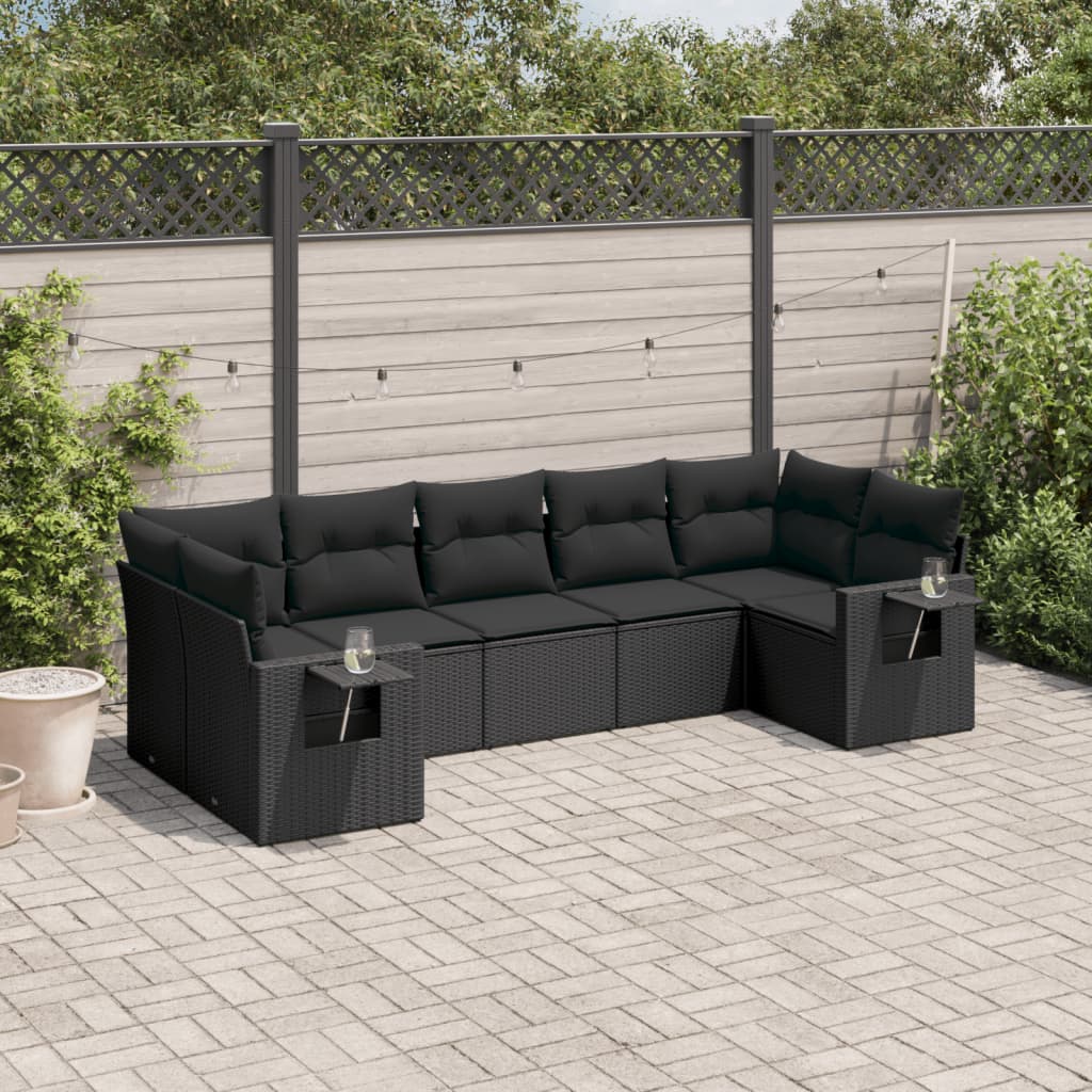 7-delige Loungeset met kussens poly rattan zwart is nu te koop bij PeponiXL, paradijselijk wonen!