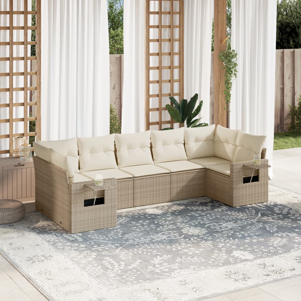 7-delige Loungeset met kussens poly rattan beige is nu te koop bij PeponiXL, paradijselijk wonen!