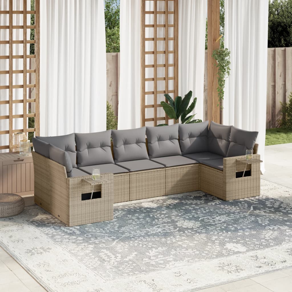 7-delige Loungeset met kussens poly rattan beige is nu te koop bij PeponiXL, paradijselijk wonen!