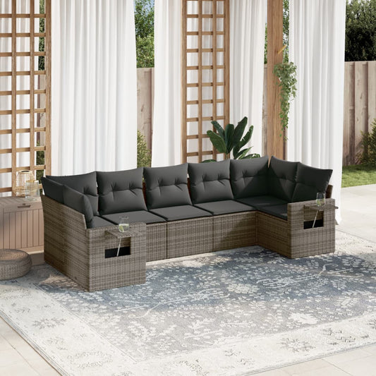 7-delige Loungeset met kussens poly rattan grijs is nu te koop bij PeponiXL, paradijselijk wonen!
