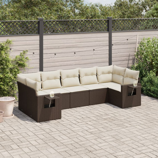 7-delige Loungeset met kussens poly rattan bruin is nu te koop bij PeponiXL, paradijselijk wonen!