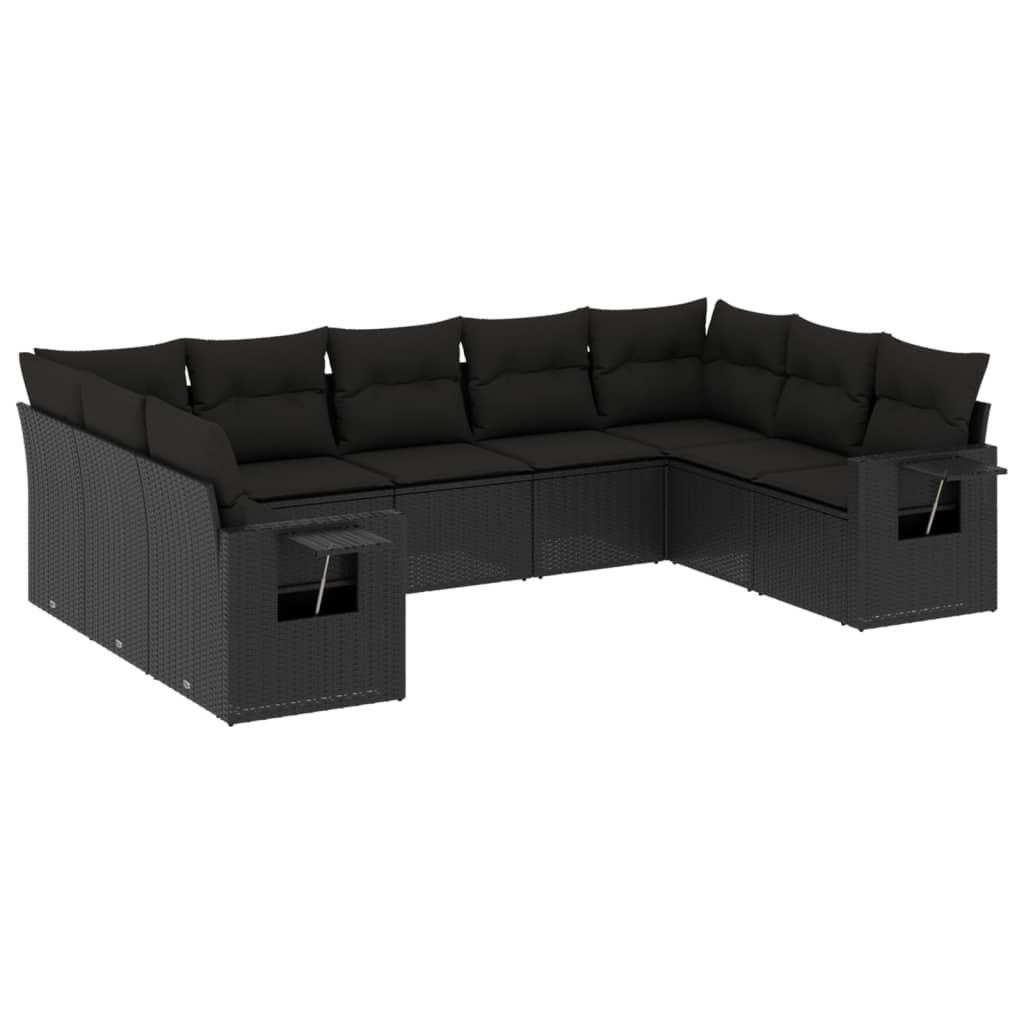 9-delige Loungeset met kussens poly rattan zwart is nu te koop bij PeponiXL, paradijselijk wonen!