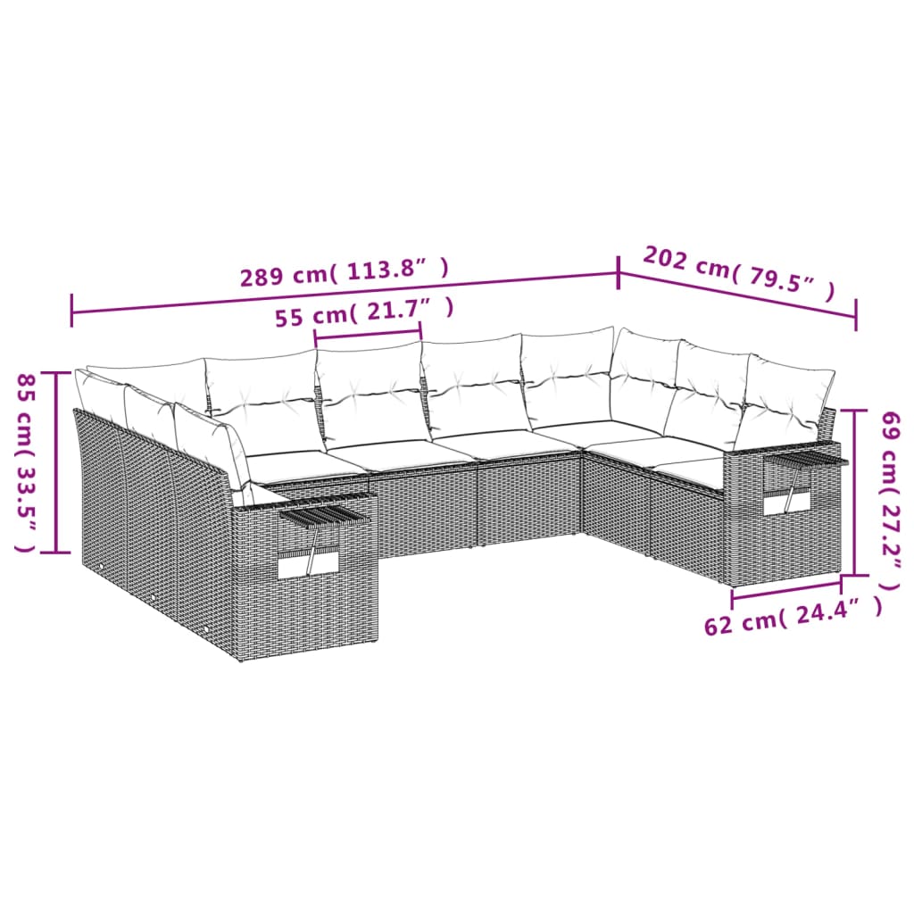 9-delige Loungeset met kussens poly rattan zwart is nu te koop bij PeponiXL, paradijselijk wonen!