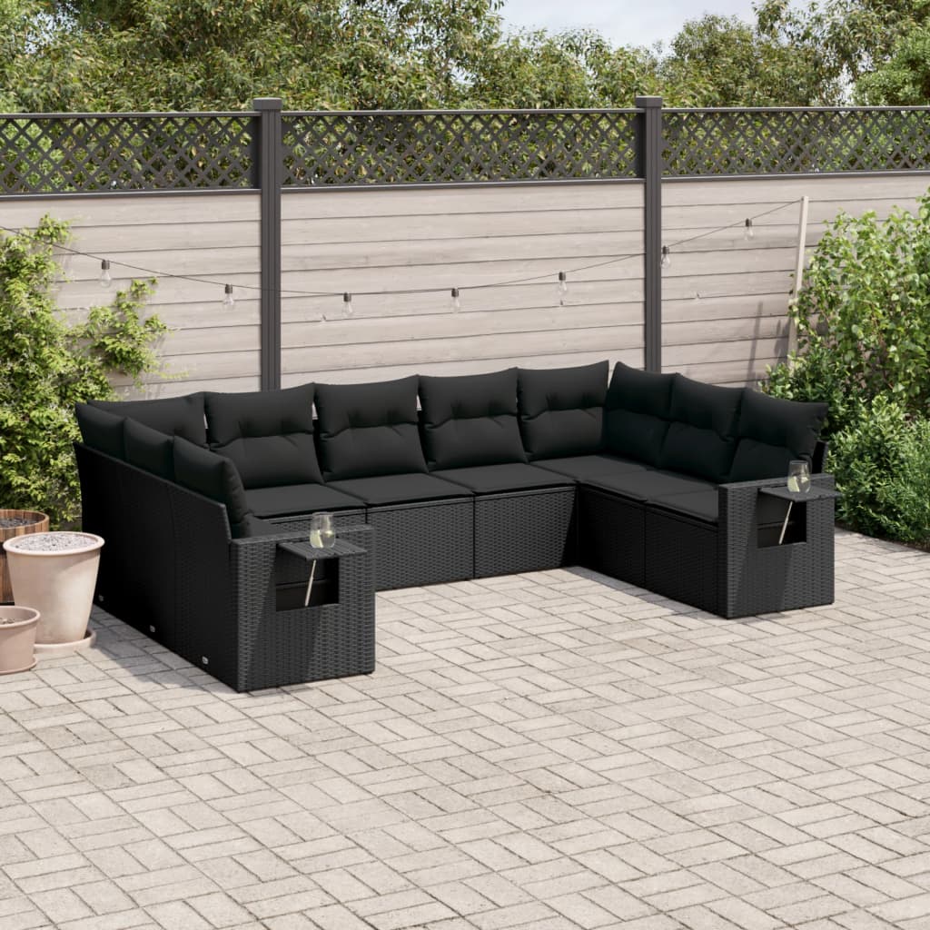 9-delige Loungeset met kussens poly rattan zwart is nu te koop bij PeponiXL, paradijselijk wonen!