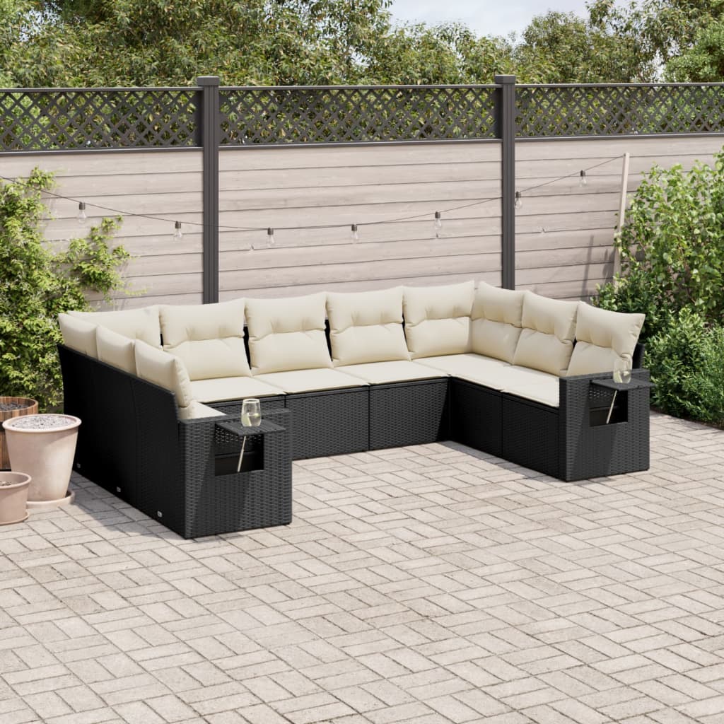 9-delige Loungeset met kussens poly rattan zwart is nu te koop bij PeponiXL, paradijselijk wonen!
