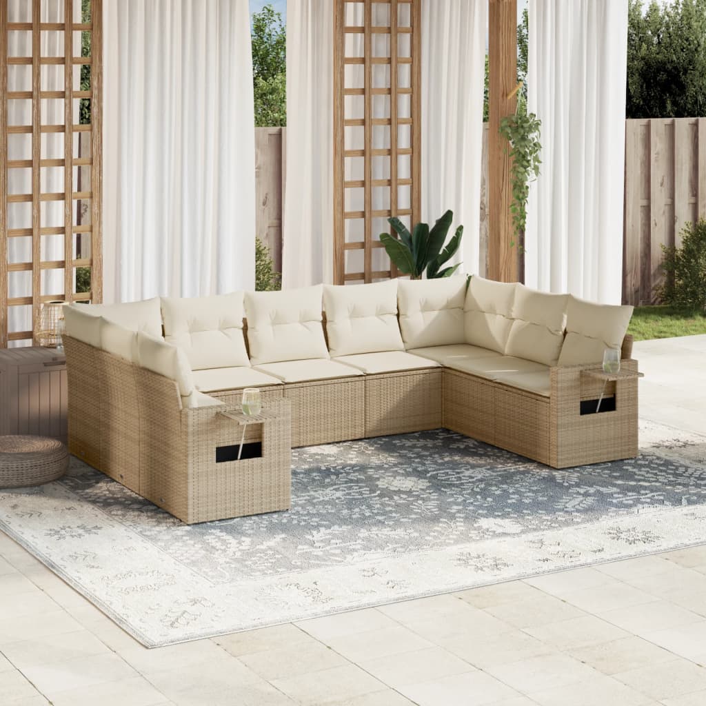 9-delige Loungeset met kussens poly rattan beige is nu te koop bij PeponiXL, paradijselijk wonen!