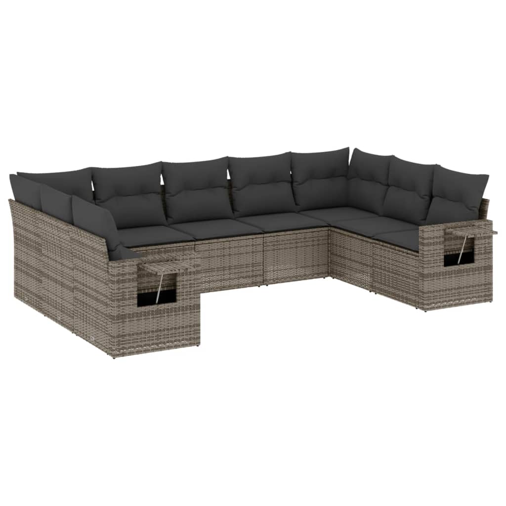 9-delige Loungeset met kussens poly rattan grijs is nu te koop bij PeponiXL, paradijselijk wonen!