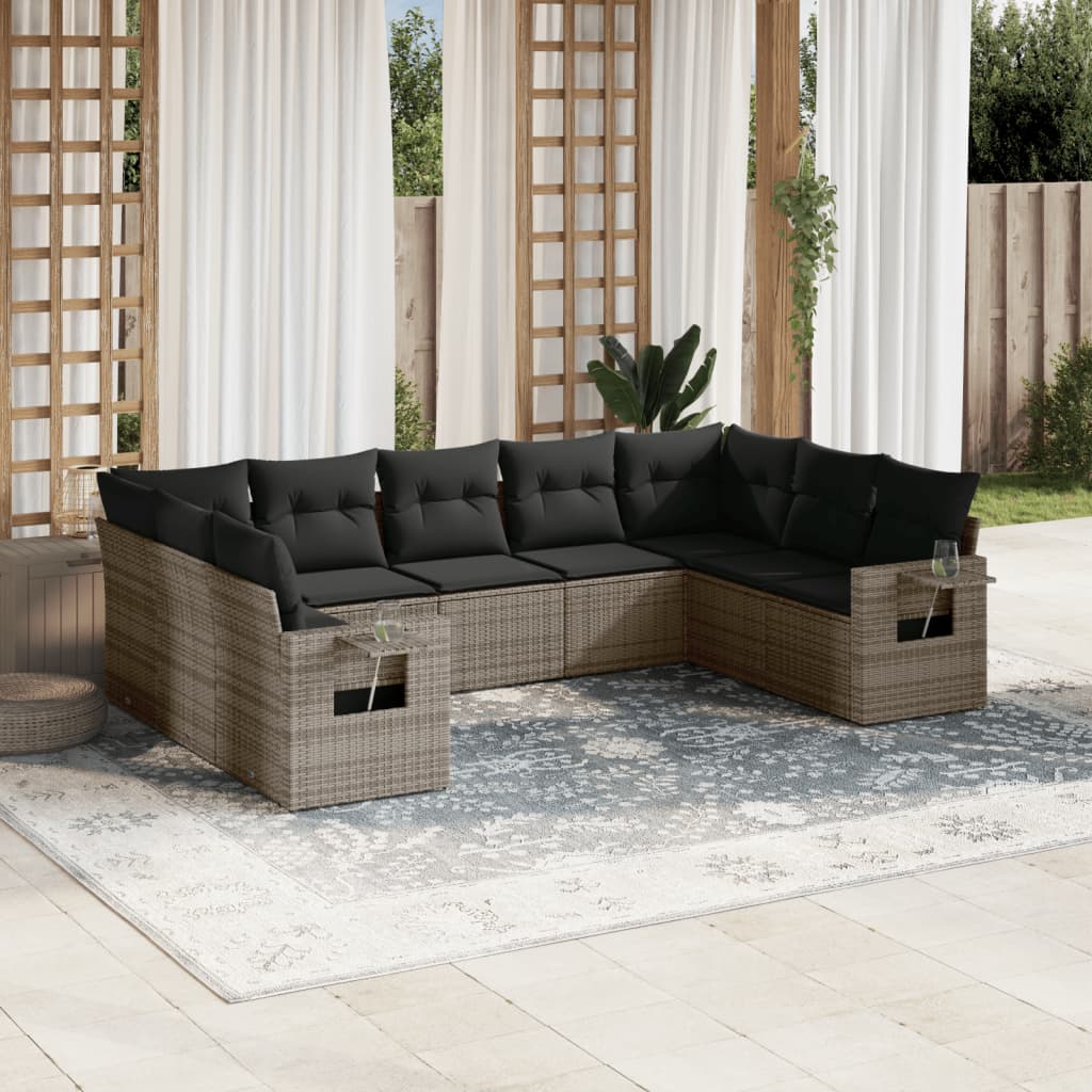 9-delige Loungeset met kussens poly rattan grijs is nu te koop bij PeponiXL, paradijselijk wonen!