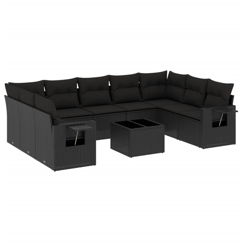 10-delige Loungeset met kussens poly rattan zwart is nu te koop bij PeponiXL, paradijselijk wonen!