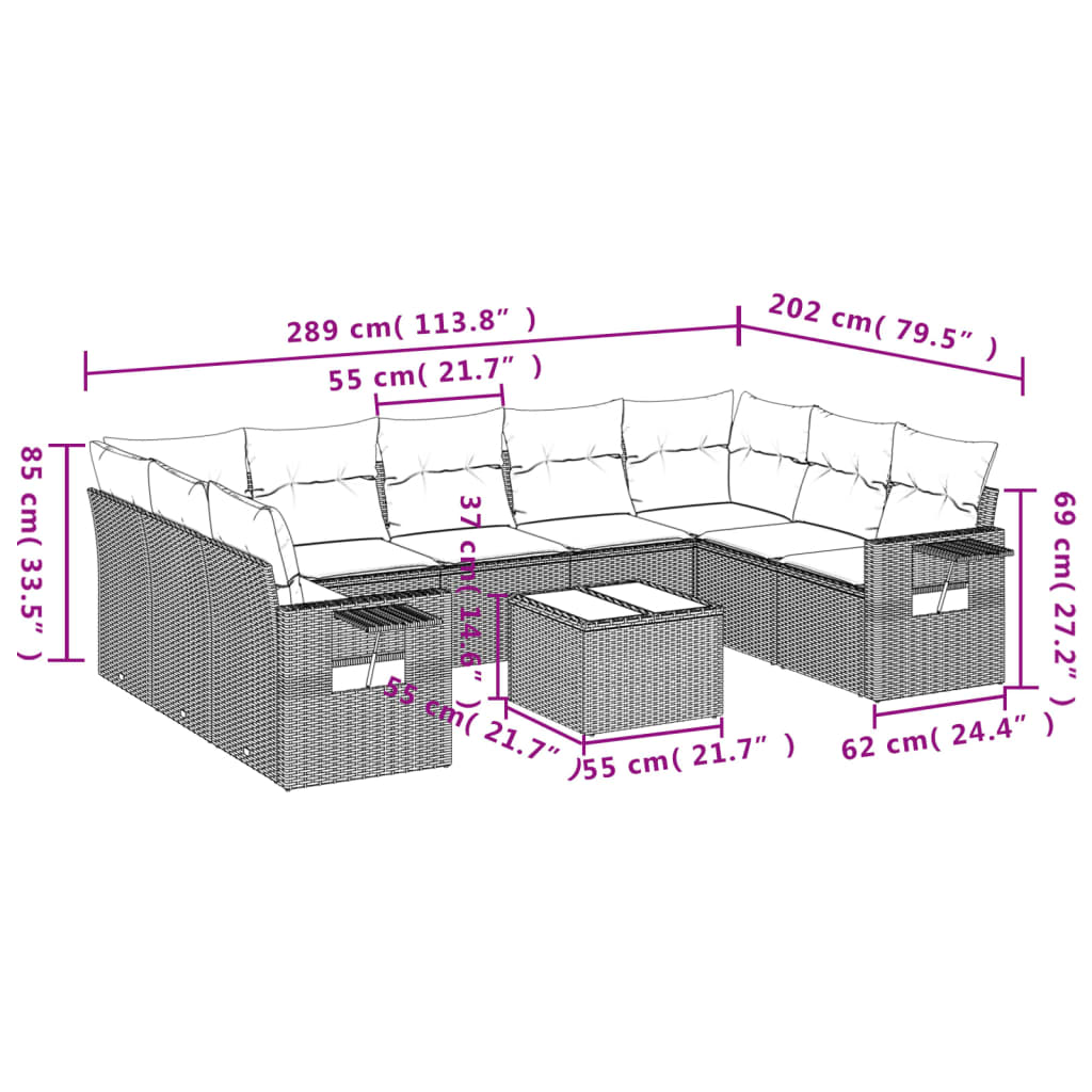 10-delige Loungeset met kussens poly rattan zwart is nu te koop bij PeponiXL, paradijselijk wonen!