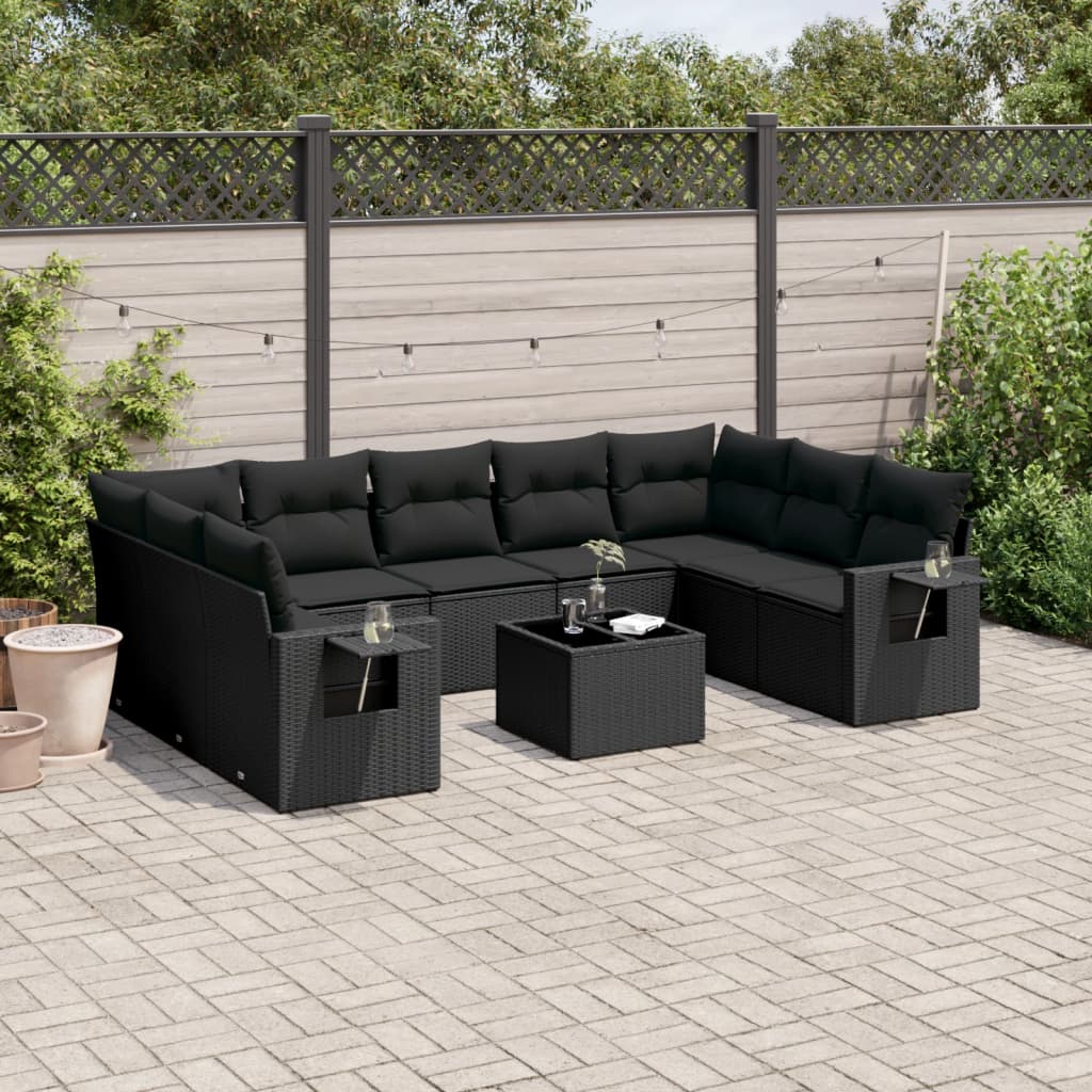 10-delige Loungeset met kussens poly rattan zwart is nu te koop bij PeponiXL, paradijselijk wonen!