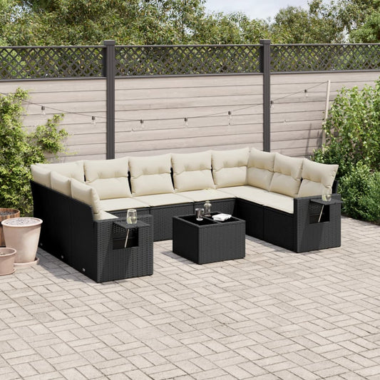 10-delige Loungeset met kussens poly rattan zwart is nu te koop bij PeponiXL, paradijselijk wonen!