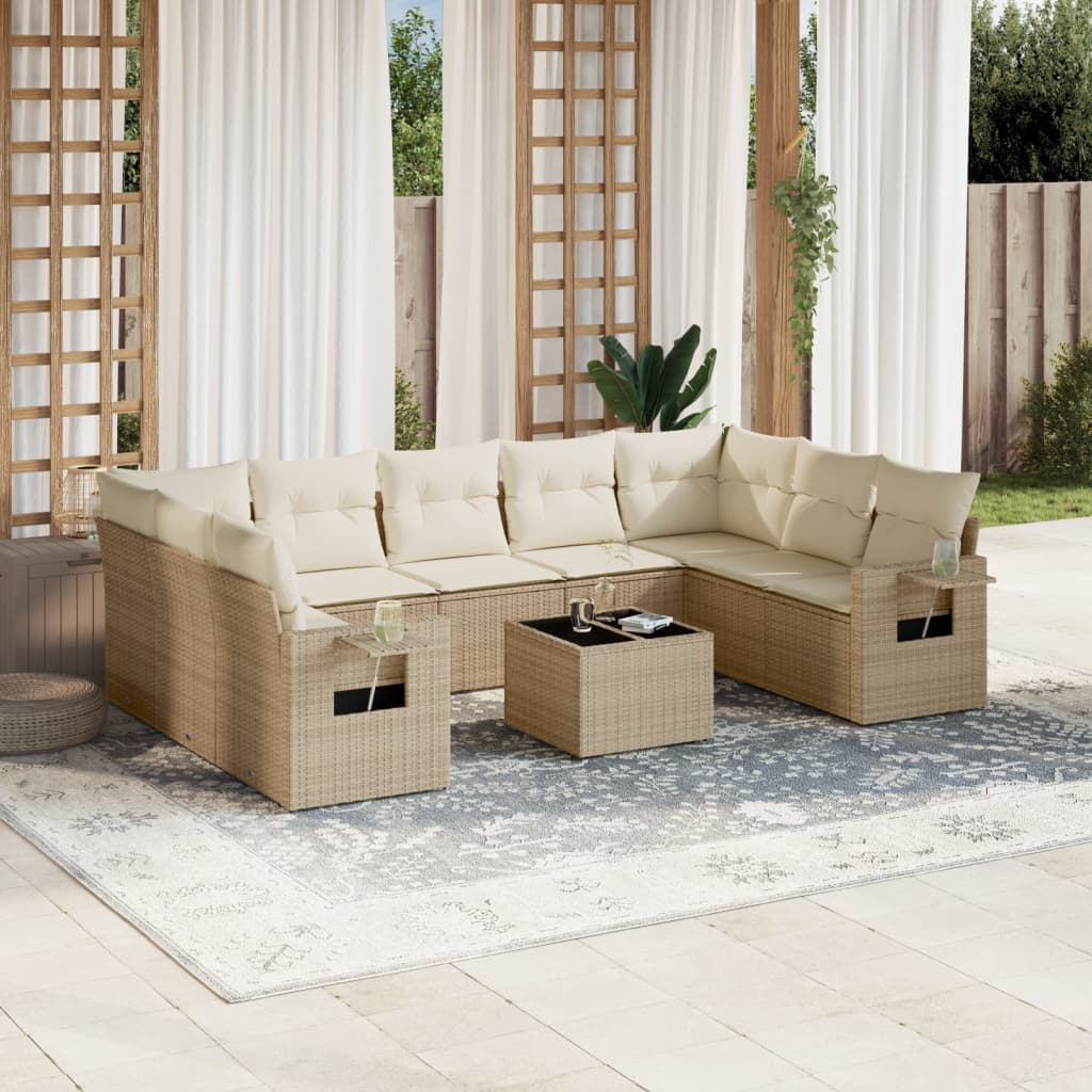 10-delige Loungeset met kussens poly rattan beige is nu te koop bij PeponiXL, paradijselijk wonen!
