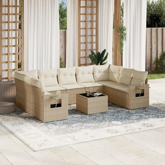 10-delige Loungeset met kussens poly rattan beige is nu te koop bij PeponiXL, paradijselijk wonen!