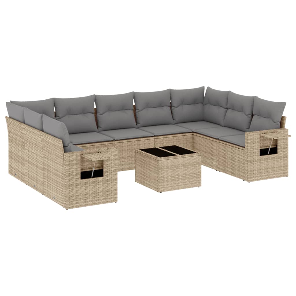 10-delige Loungeset met kussens poly rattan beige is nu te koop bij PeponiXL, paradijselijk wonen!