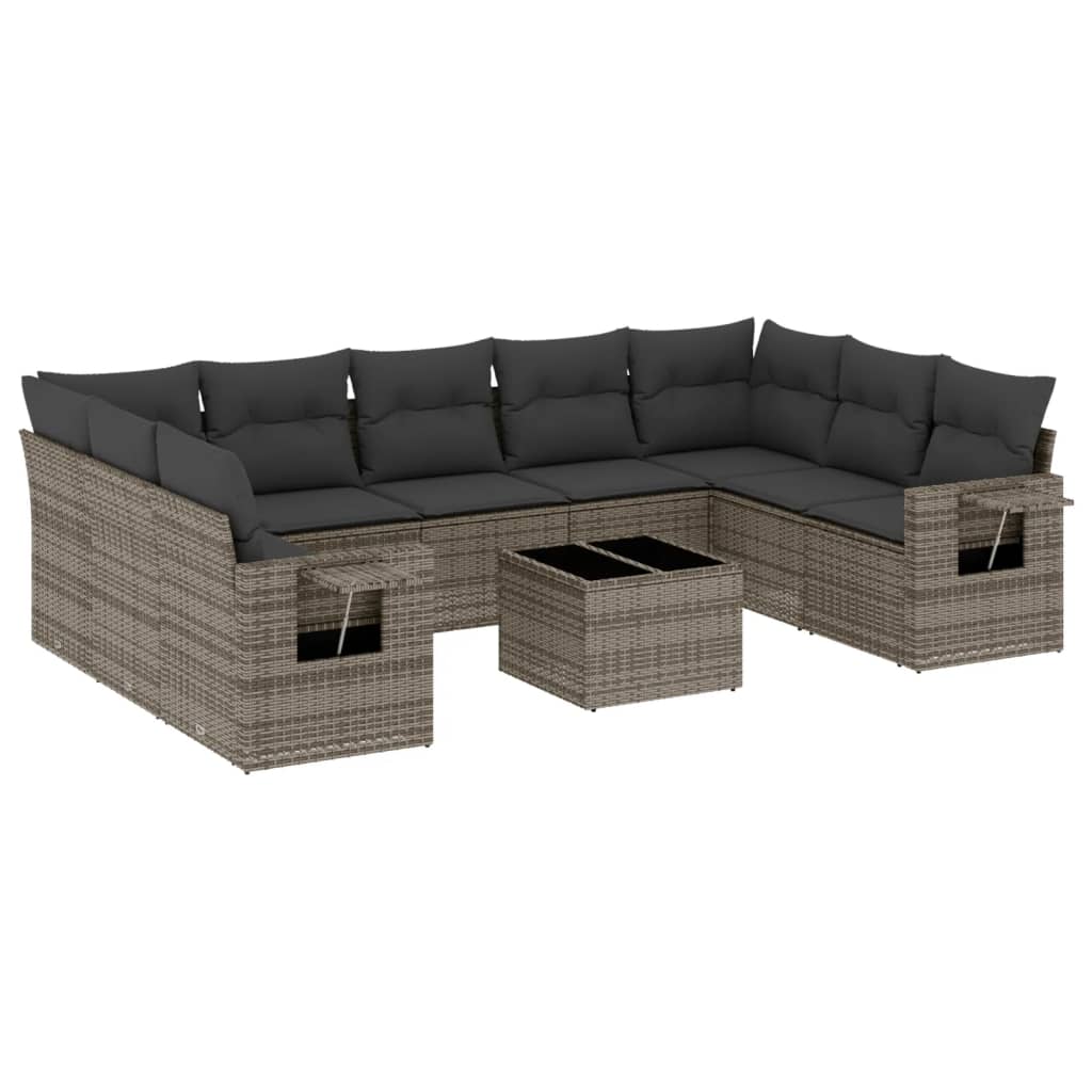 10-delige Loungeset met kussens poly rattan grijs is nu te koop bij PeponiXL, paradijselijk wonen!
