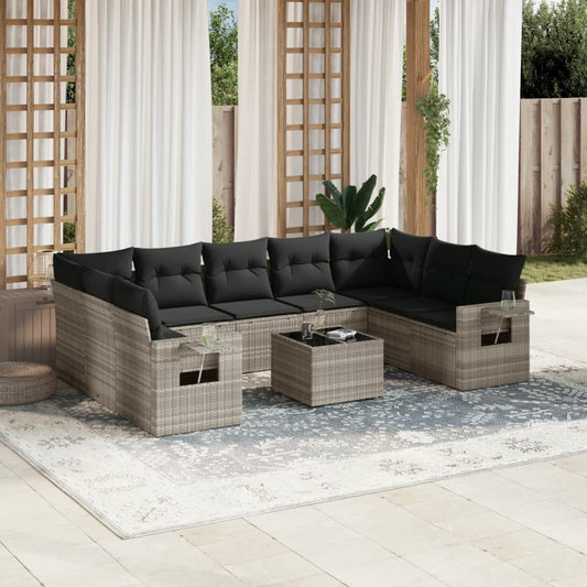 10-delige Loungeset met kussens poly rattan lichtgrijs is nu te koop bij PeponiXL, paradijselijk wonen!