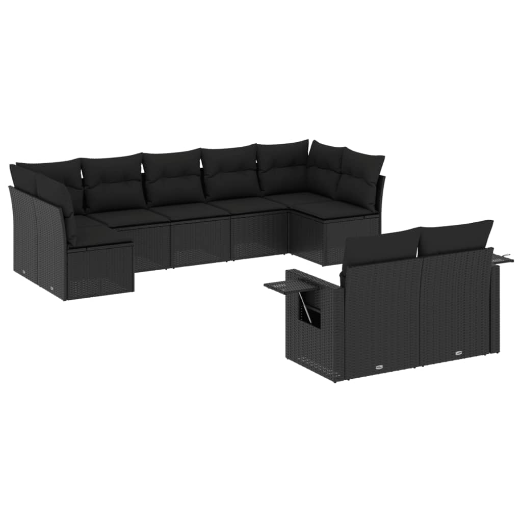 9-delige Loungeset met kussens poly rattan zwart is nu te koop bij PeponiXL, paradijselijk wonen!
