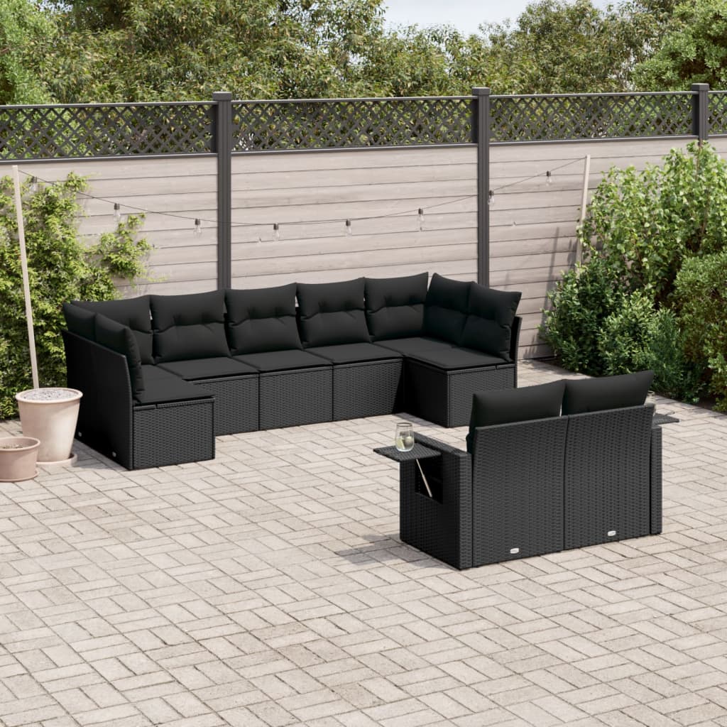 9-delige Loungeset met kussens poly rattan zwart is nu te koop bij PeponiXL, paradijselijk wonen!