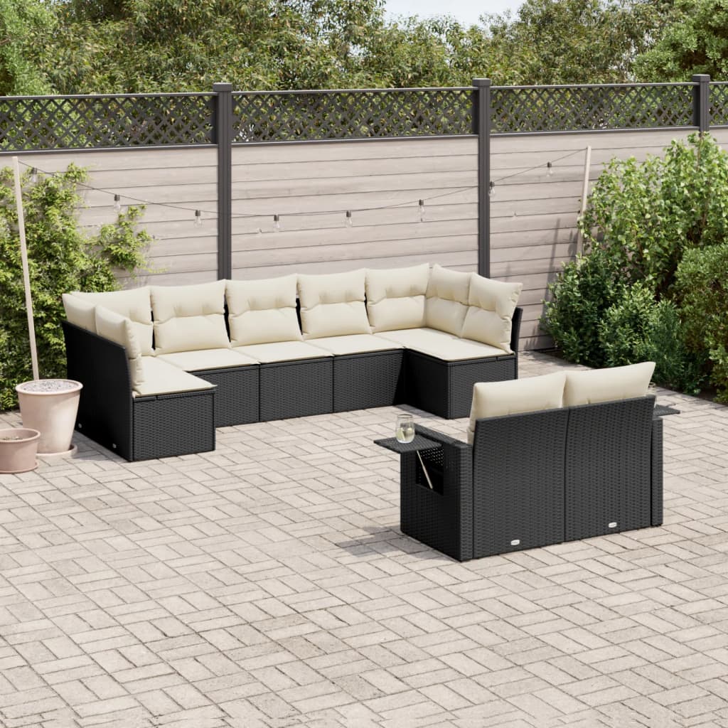 9-delige Loungeset met kussens poly rattan zwart is nu te koop bij PeponiXL, paradijselijk wonen!