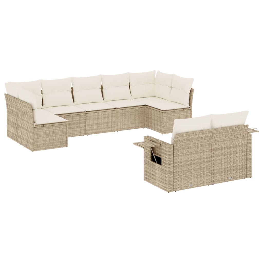 9-delige Loungeset met kussens poly rattan beige is nu te koop bij PeponiXL, paradijselijk wonen!