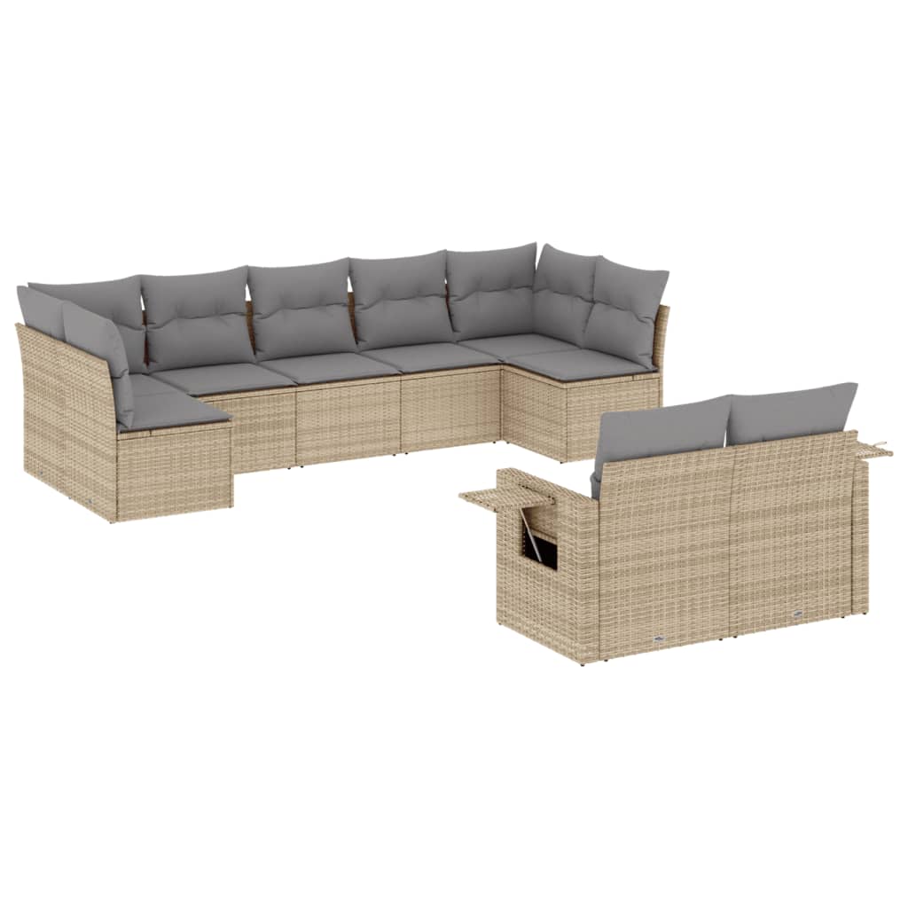 9-delige Loungeset met kussens poly rattan beige is nu te koop bij PeponiXL, paradijselijk wonen!