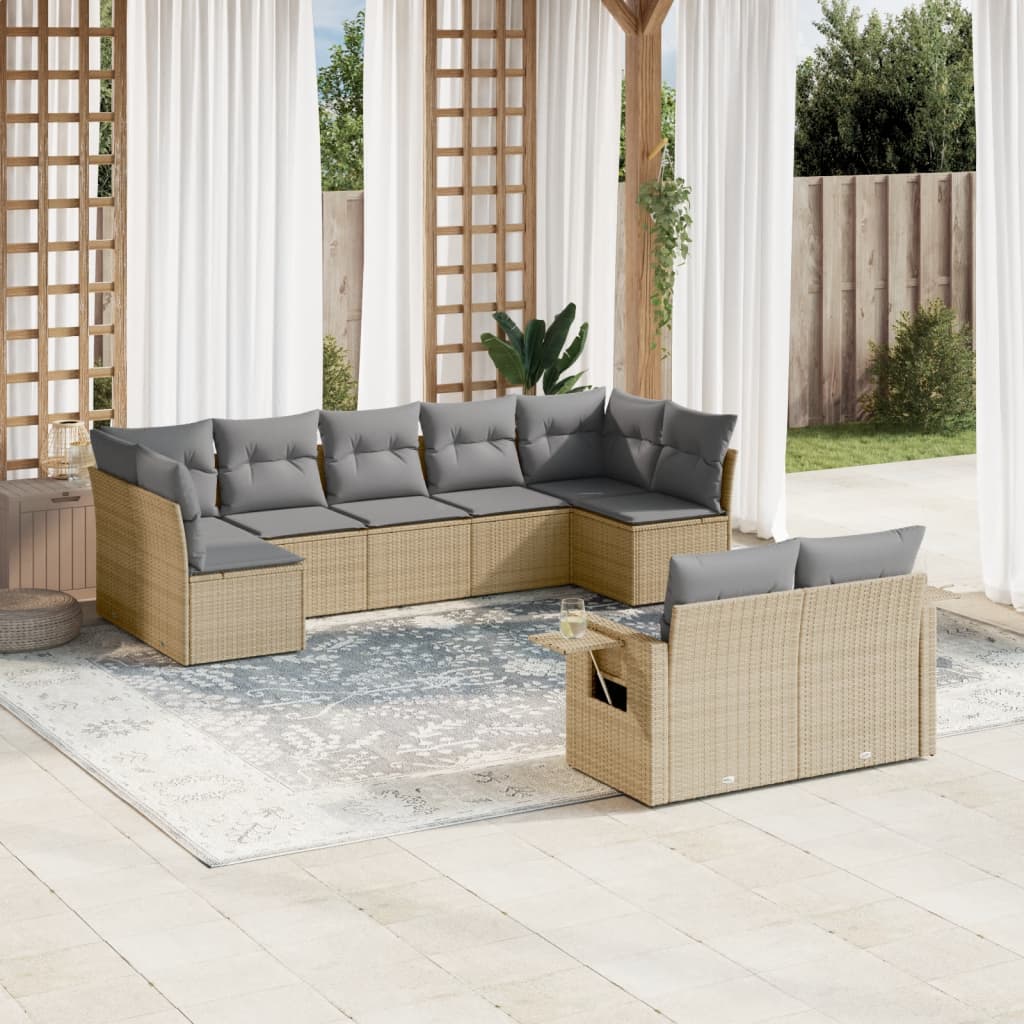 9-delige Loungeset met kussens poly rattan beige is nu te koop bij PeponiXL, paradijselijk wonen!