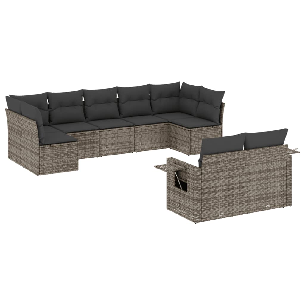 9-delige Loungeset met kussens poly rattan grijs is nu te koop bij PeponiXL, paradijselijk wonen!