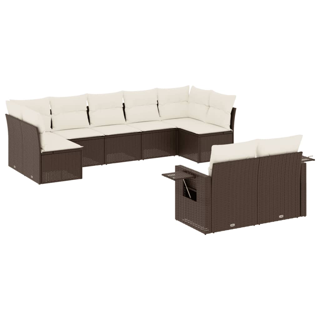 9-delige Loungeset met kussens poly rattan bruin is nu te koop bij PeponiXL, paradijselijk wonen!