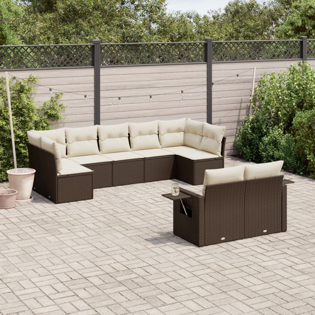 9-delige Loungeset met kussens poly rattan bruin is nu te koop bij PeponiXL, paradijselijk wonen!