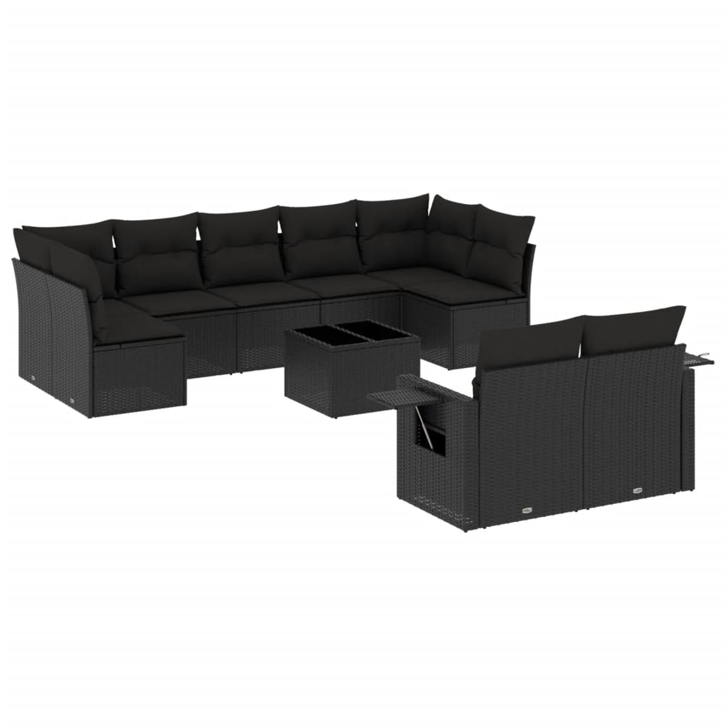 10-delige Loungeset met kussens poly rattan zwart is nu te koop bij PeponiXL, paradijselijk wonen!