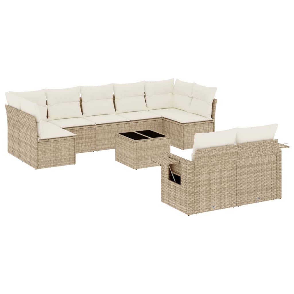 10-delige Loungeset met kussens poly rattan beige is nu te koop bij PeponiXL, paradijselijk wonen!
