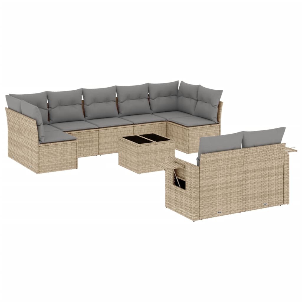 10-delige Loungeset met kussens poly rattan beige is nu te koop bij PeponiXL, paradijselijk wonen!