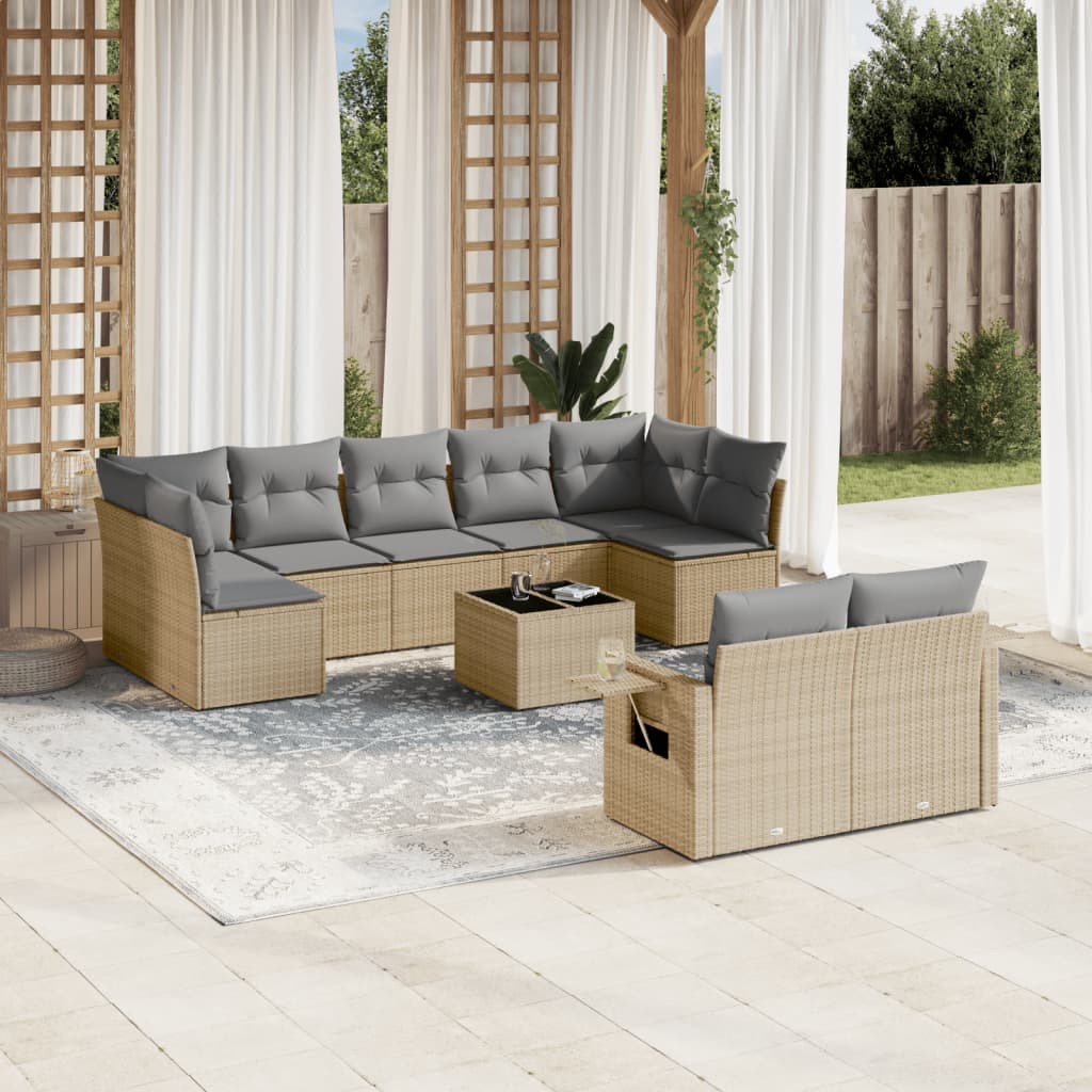 10-delige Loungeset met kussens poly rattan beige is nu te koop bij PeponiXL, paradijselijk wonen!