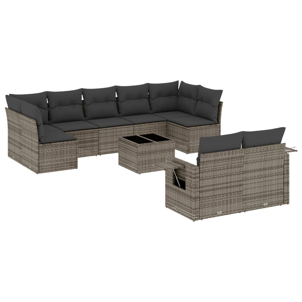 10-delige Loungeset met kussens poly rattan grijs is nu te koop bij PeponiXL, paradijselijk wonen!