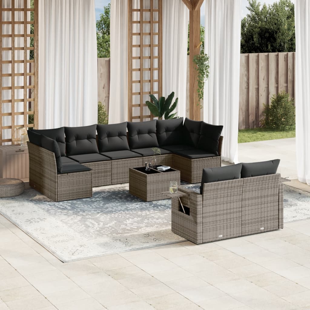 10-delige Loungeset met kussens poly rattan grijs is nu te koop bij PeponiXL, paradijselijk wonen!