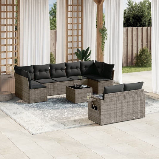 10-delige Loungeset met kussens poly rattan grijs is nu te koop bij PeponiXL, paradijselijk wonen!