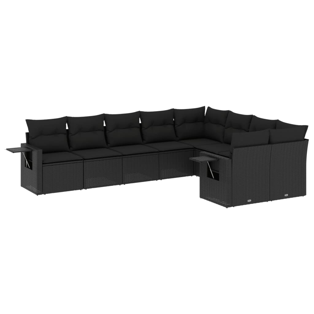 9-delige Loungeset met kussens poly rattan zwart is nu te koop bij PeponiXL, paradijselijk wonen!