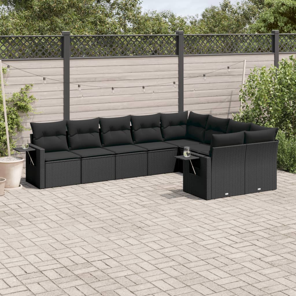 9-delige Loungeset met kussens poly rattan zwart is nu te koop bij PeponiXL, paradijselijk wonen!