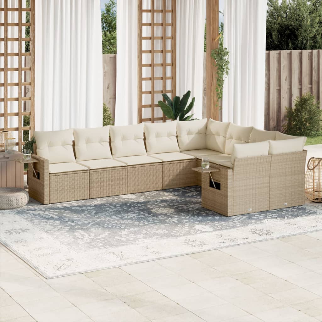 9-delige Loungeset met kussens poly rattan beige is nu te koop bij PeponiXL, paradijselijk wonen!
