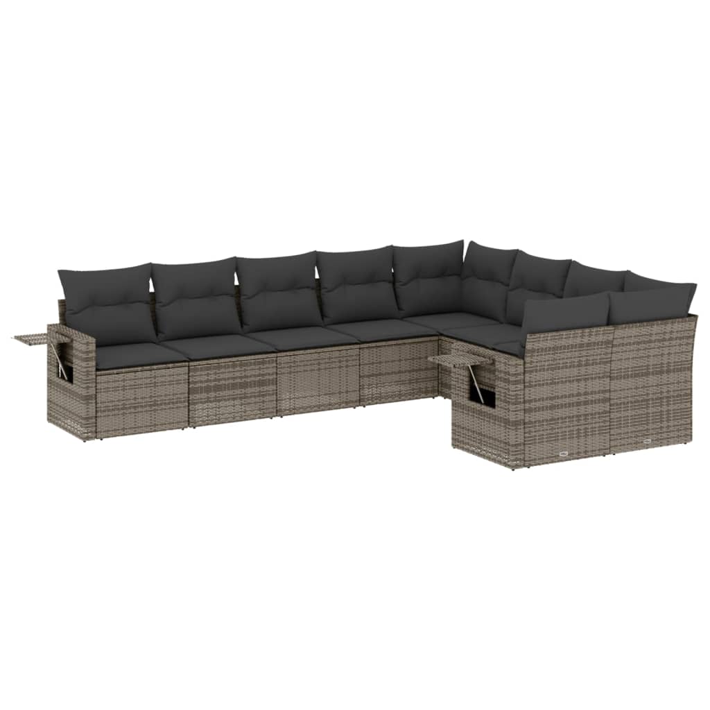 9-delige Loungeset met kussens poly rattan grijs is nu te koop bij PeponiXL, paradijselijk wonen!