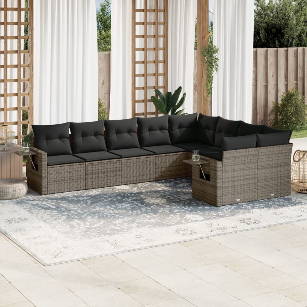 9-delige Loungeset met kussens poly rattan grijs is nu te koop bij PeponiXL, paradijselijk wonen!