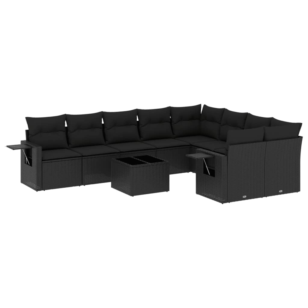 10-delige Loungeset met kussens poly rattan zwart is nu te koop bij PeponiXL, paradijselijk wonen!